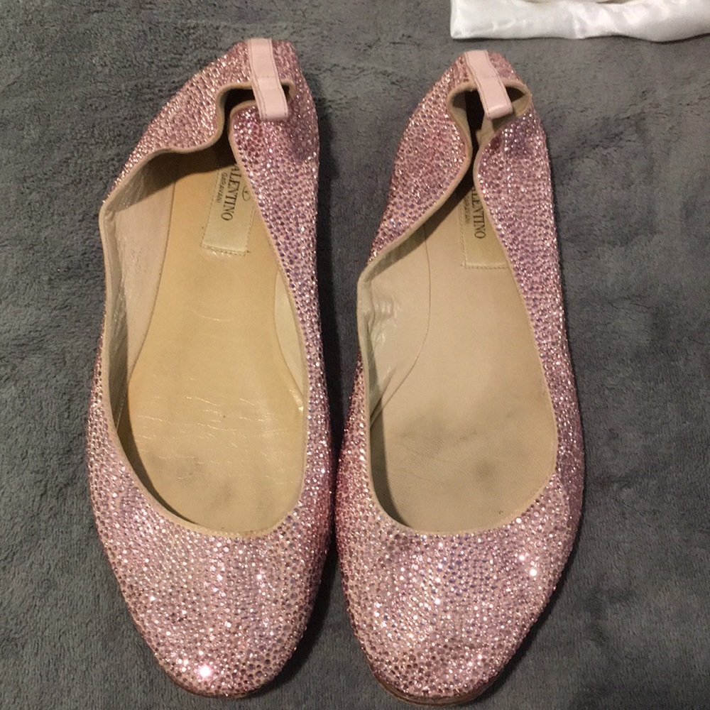 Well worn Valentino rhinestone flats size 40.